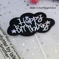 Black cloud-shaped cake topper with silver Happy Birthday text and stars decoration - 1 Piece / Black Dial Silver Numerals