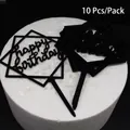 Primer plano de adornos para tarta Happy Birthday negros geométricos, pack de 10. - Cuadrado / Paquete de 10 / Negro