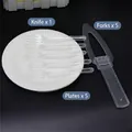Set de couverts à gâteau jetables avec 5 fourchettes, 1 pelle et 5 assiettes - Kit Rond 5 Personnes
