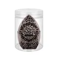 Macro view of leopard print makeup sponge stored in a transparent jar. - Three-Side Cut / Leopard Cylinder Box Pack / Gray