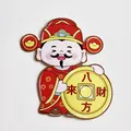 Cute cartoon God of Wealth cake topper decoration holding a large gold coin for party - God of Wealth Blessing Cards / 5 Pieces