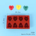 8-cavity red heart silicone mold for chocolate and donuts with detailed dimensions - 8-Hole Red Heart Style (51094) / 29.5x17.4cm