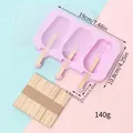 Pink silicone popsicle mold with 3 rabbit slots, transparent lid and sticks set - 3-Cavity Rabbit Shape (79102) / 3-Cavity Set (With 50 Wooden Sticks) / Pink