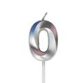 Elegante vela de cumpleaños plata número 0 con degradado azul y rosa metalizado - Número 0 / Plateado