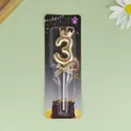 Elegante vela de cumpleaños número 3 con corona dorada para decoración de tartas - Corona Número 3 / Champán