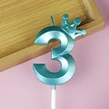 Vela de cumpleaños número 3 azul metálico con decoración de corona plateada brillante - Corona Número 3 / Paquete Individual / Azul claro