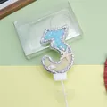 Vela creativa de cumpleaños número 3 con purpurina azul y decoración temática de playa - Vela de Número Estrella de Mar 3