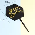 Adorno de tarta Happy Birthday hexagonal de acrílico negro con letras doradas - Topper Hexagonal / Negro