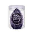 Close-up shot of purple leopard print makeup sponges inside a clear plastic jar - Three-Side Cut / Leopard Cylinder Box Pack / Purple