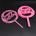 Detalle de adornos de tarta Happy Birthday rosas y flexibles para pastelería, pack de 10 - Redondo / Paquete de 10 / Rosa rojo