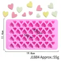 Pink silicone heart shaped chocolate mold for DIY baking showing dimensions and weight - 32-Hole Pink Multi-Size Heart Style (J1884) / 19.8x11.4cm