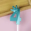 Vela de cumpleaños número 4 azul verdoso brillante con decoración de corona real - Corona Número 4 / Paquete Individual / Azul claro