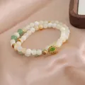 Elegant New Chinese style double-strand bracelet with natural multi-color beads - Vintage Floral Pendant Style (TA-BR-504) / Light Green Multicolor