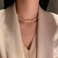 Elegant natural pink freshwater pearl choker necklace with unique petal-shaped rice pearls - White Rice Shape Short Necklace