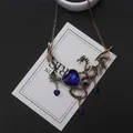 Gothische Drachenhalskette mit großem tiefblauem Herz-Edelstein und kleinen Herzanhängern - Antikgold-Drachen-Halskette (27#) / Schwarz