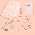 Detailed size chart for DIY crystal resin tool set with alphabet silicone mold and drill - Resin Tool Set (83051) / 227 Pieces/Pack
