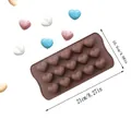 Heart-shaped silicone chocolate mold with 15 cavities, coffee brown color - 15-Hole Brown 3D Heart Style (J230511) / 21x10.3cm