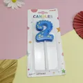 Vela de cumpleaños de dinosaurio azul número 2 para decoración de tartas infantiles - Número 2 / Azul