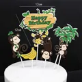 Décoration de gâteau animaux jungle avec singes et Happy Birthday, dimensions de 12 cm - 12cm x 12cm