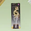 Vela de cumpleaños premium número 6 dorada con mini corona y elegante lazo plateado - Corona Número 6 / Champán