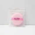 Soft pink round makeup powder puff with ALYAN logo in individual frosted bag packaging - Single Frosted Bag / Pink