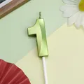 Vela de cumpleaños número 1 verde metálico para decoración de tartas de fiesta - Número 1 / 1 Pieza / Verde claro