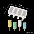 White silicone popsicle mold with 4 wavy cavities and four colored ice cream samples - Wave Pattern (85019) / 4 Pieces/Pack