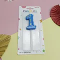Vela de cumpleaños dinosaurio azul número 1 para decoración de fiestas infantiles en blíster - Número 1 / Azul