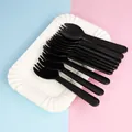 Lot de cuillères-fourchettes jetables en plastique noir pour gâteau d'anniversaire - 10 Assiettes 10 Fourchettes / Noir