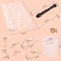 Detailed view of DIY epoxy tool set with alphabet mold and product measurements. - Resin Tool Set (83050)