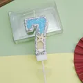 Vela de cumpleaños número 7 brillante con tema de océano, estrella de mar, concha y purpurina - Vela de Número Estrella de Mar 7