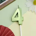 Vela de cumpleaños número 4 verde metálico brillante para decoración de tartas de fiesta - Número 4 / 1 Pieza / Verde claro