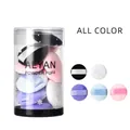 Set of 10 mini crystal velvet round powder puffs for makeup concealer in clear tube - Round / 10 Pieces / Multicolor