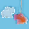 Halloween ghost silicone mold for resin craft with finished orange and purple ornament - Ghost Pendant Mold (60-987-D)