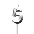 Elegante vela de cumpleaños plateada número 5 con diseño geométrico de diamante - Número 5 / Plateado