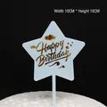 Decoración para tartas Happy Birthday en forma de estrella azul claro, 10x10cm - Topper de Estrella / Azul