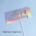 Close-up of iridescent Happy Birthday cake topper insert with dimensions 9.6cm x 4.7cm - Laser Square Birthday Silver
