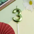 Elegante vela de cumpleaños número 3 verde metálico para decoración de pasteles - Número 3 / 1 Pieza / Verde claro
