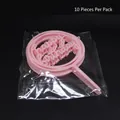 Juego de 10 adornos de pastel Happy Birthday en acrílico rosa para repostería profesional - Redondo / Paquete de 10 / Rosa