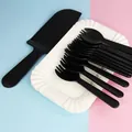 Ensemble de fourchettes à gâteaux en plastique noir et assiettes en papier jetables blanches. - 10 Assiettes 10 Fourchettes 1 Couteau / Noir
