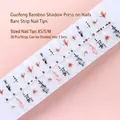 Detail view of 30pcs Chinese style press-on nails with bamboo ink patterns, sizes XS/S/M. - White Ink Bamboo Shadow New Chinese Style (S095-T) / 30 Packs