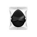 Macro view of black teardrop makeup puff with double ribbons in clear plastic packaging - Oval Teardrop / Individual Packaging / Black