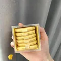 Soft 6-pack yellow butter cookie makeup puffs in a transparent acrylic storage box - Acrylic Box Pack (AL0837) / Butter Puff Acrylic Box Set 6 Pieces/Pack