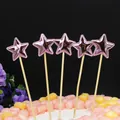 Juego de adornos para pasteles con estrellas de cuero rosa metálico para cumpleaños - Estrella Rosada (5 Piezas)