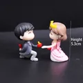 Cute cartoon couple figurines for wedding cake decoration or marriage return gift - Crown Proposal (Pink)