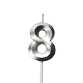Elegante vela de cumpleaños plateada número 8 para decoración de tartas estilo sencillo - Número 8 / Plateado