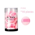 Set of 10 pink crystal velvet round powder puffs stored in a clear cylinder container - Round / 10 Pieces / Pink
