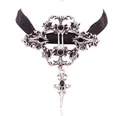 Gothic Choker Halskette aus schwarzem Band mit Vintage-Silberfiligran und Steinen - Choker-Halskette (29#) / Schwarz