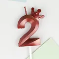 Vela de cumpleaños número 2 rojo metalizado con decoración de corona para fiestas - Corona Número 2 / Paquete Individual / Rojo