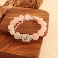 Elegantes rosa Quarz Perlenarmband mit einem quadratischen klaren Kristall-Anhänger - Rosa Kristall Zirkonia Armband / Rosa